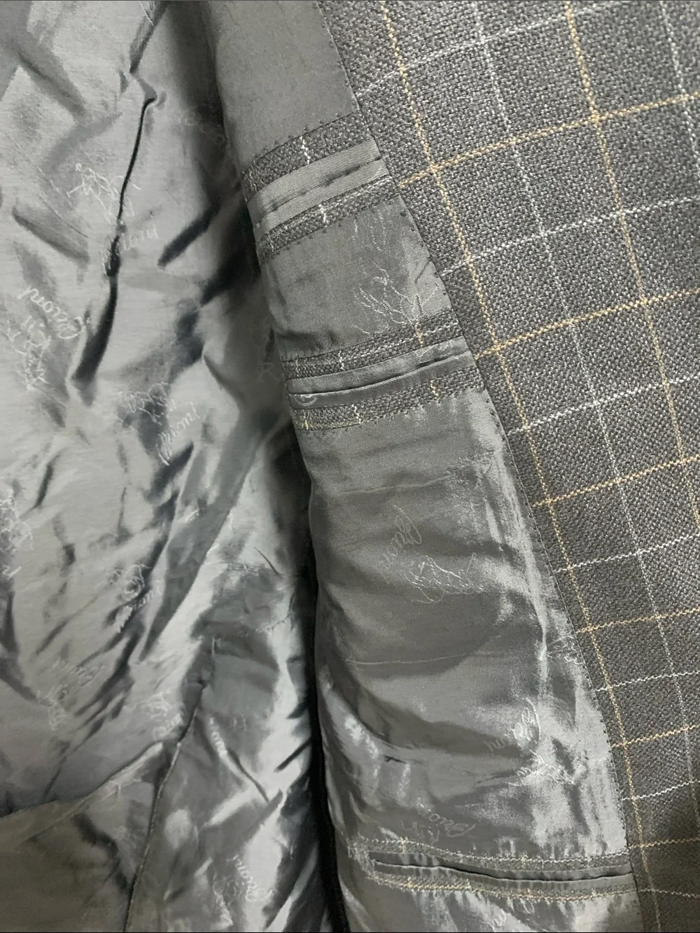 Brioni Bernini Italy Wool Silk Blend Charcoal Windowpane Sport Coat 44